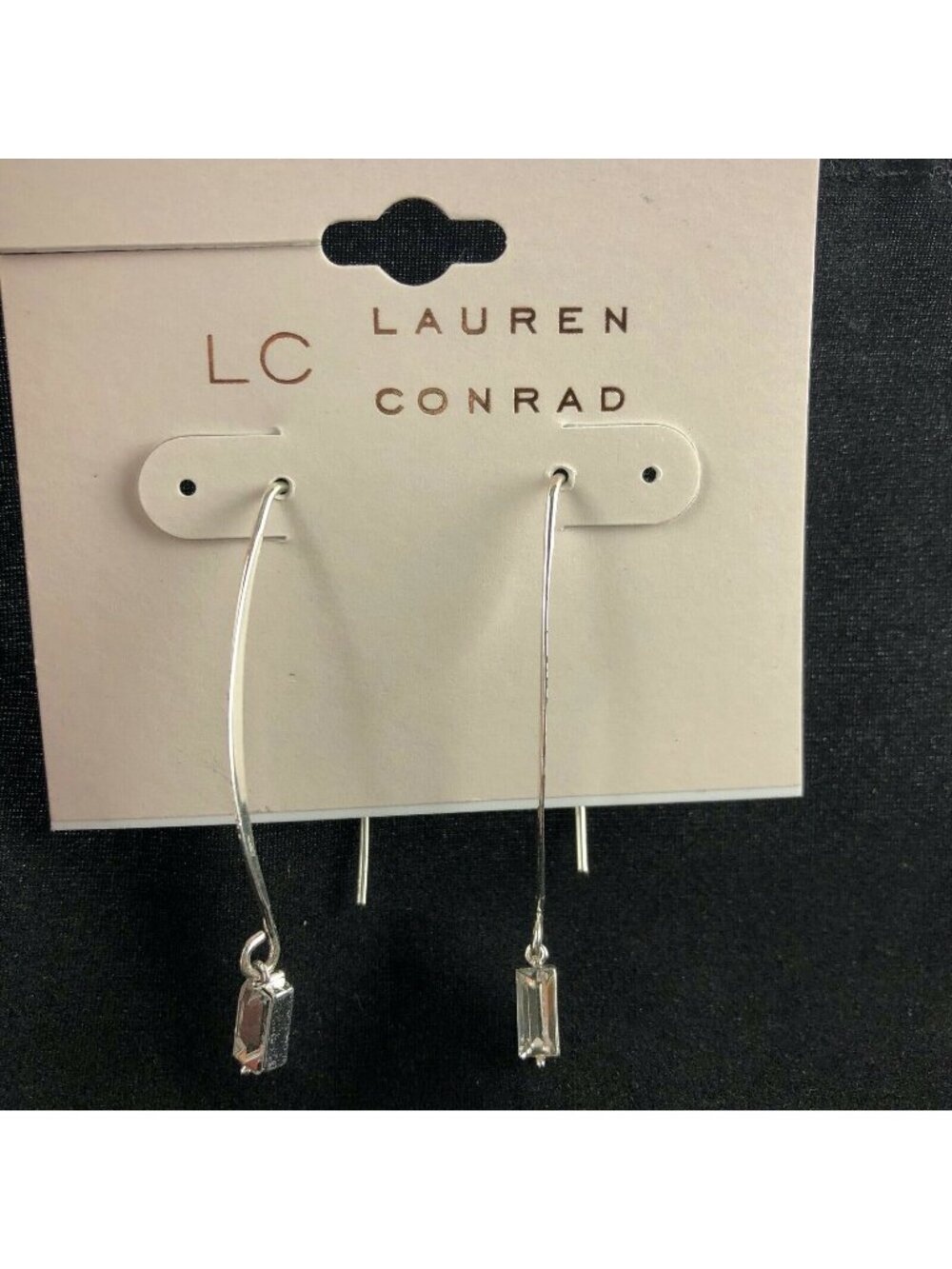 LC Lauren Conrad Earrings 1 7/8" Rhinestone Dangle Silver-Tone Hooks